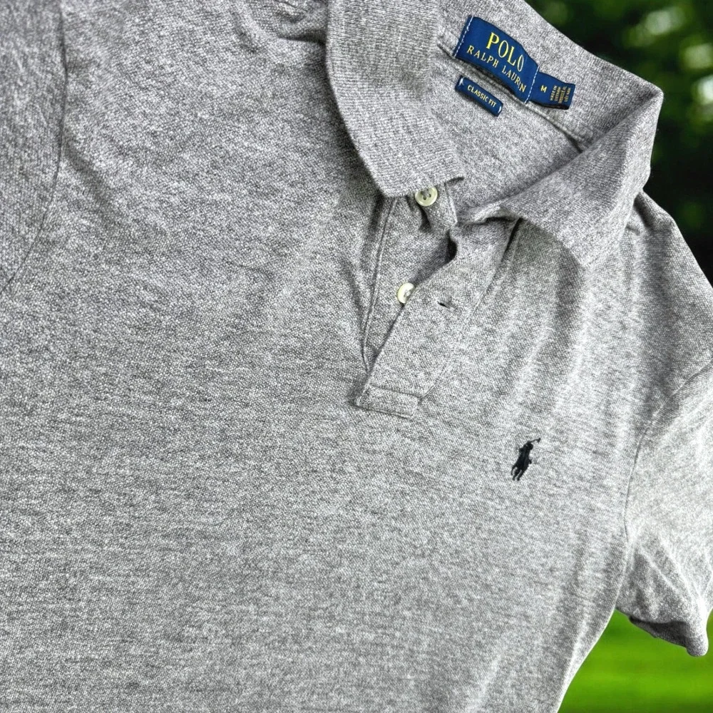 Polo Ralph‎ Lauren Polo Men M Gray Classic Fit Short Sleeve Pony Logo Essential